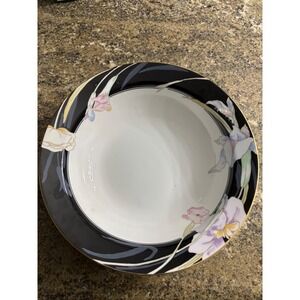 Mikasa Charisma Black Fine China Bowl 9 in Floral Gold Trim‎ Elegant Decor